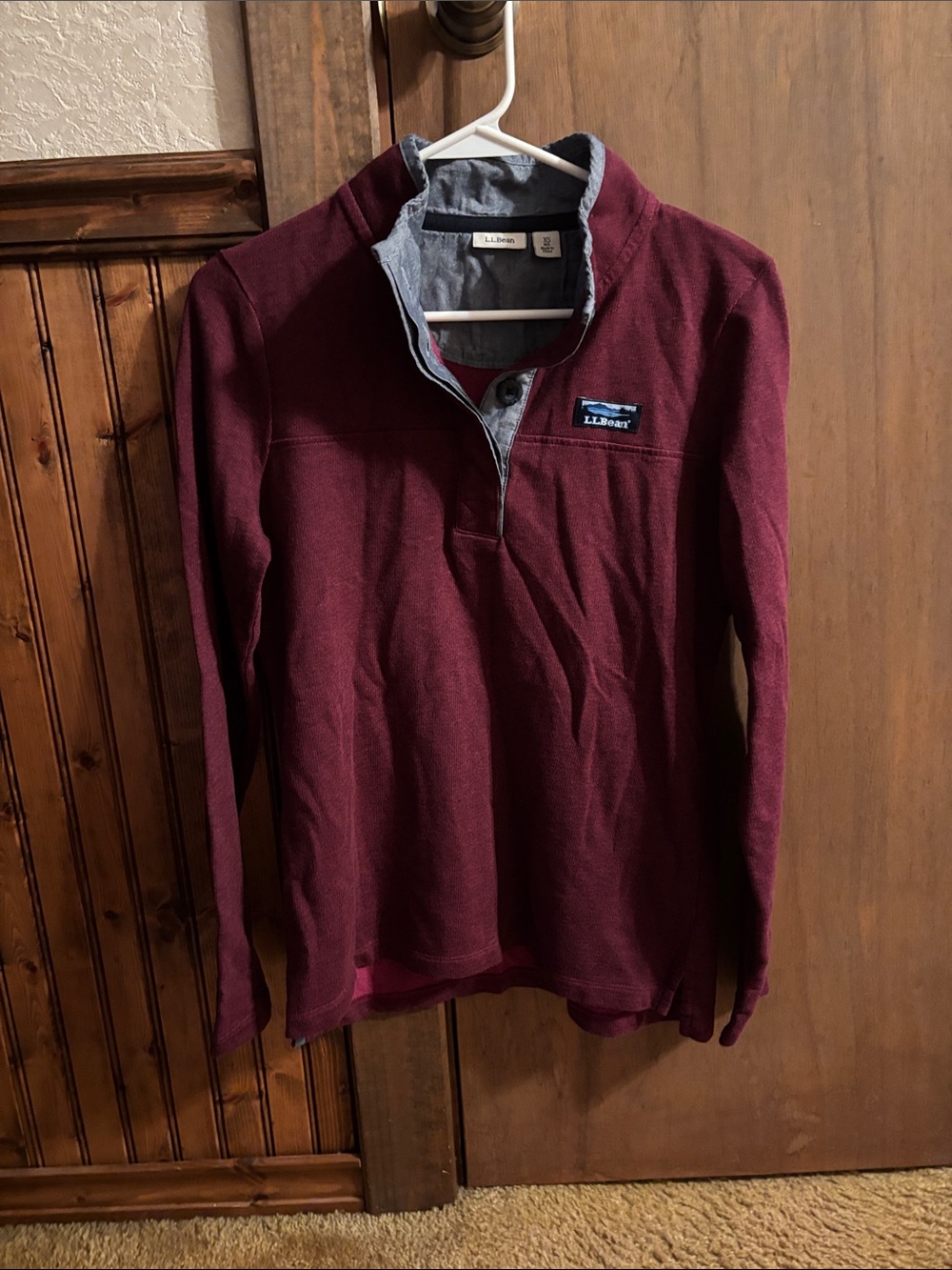 L.L. Bean Wine Red Quarter-Zip Pullover with Chambray Trim